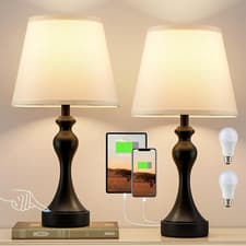 Image of Table Lamps for Living Room, Large Metal Bedside Lamps for Bedroom with USB A+C