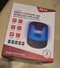 Image of Akai Multi Coloured LED Wireless Bluetooth Speaker, A58216BLK, 5W, Boxed