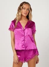 Image of Boux Avenue Maisie satin revere and shorts set - Orchid Size 18