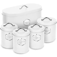 Image of HEFTMAN Kitchen Storage Canister Coffee Sugar Bread Airtight 5 Piece Set White
