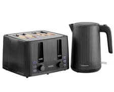 Image of DAEWOO Kettle And 4 Slice Toaster Set In Black Ribbed 1.7L SDA2834