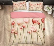 Image of 3D Pink Tulips KER1218 Bed Pillowcases Quilt Duvet Cover Double Luna