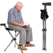 Image of Foldable Walking Cane Seat - Portable, Adjustable Stool for Elderly, 150kg