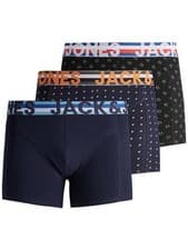 Image of Jack & Jones Jachenrik Cotton Stretch 3 Pack Trunks - Black/Navy/Navy Print