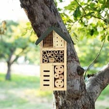 Image of Wooden Insect House Wall Mounted Bug Hotel Natural Habitat Garden Shelter Bees