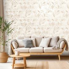 Image of Beige Metallic Leaf Wallpaper White Gold Shimmer Textured Feature Hallway Office