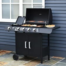 Image of Outdoor Gas BBQ Grill 4+1 Burner Garden Barbecue Cooker Trolley Side Shelves