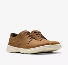 Image of Clarks Men's * Bradley Plain * Light Brown Leather lace-up Shoes UK 8 G/EUR 42