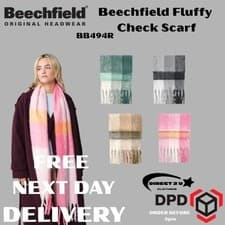 Image of Beechfield Fluffy Check Scarf, FREE NEXT DAY DELIVERY