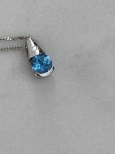 Image of 9ct White Gold Blue Topaz & Diamond Pendant Necklace 375 Birmingham Hallmark