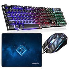 Image of Rainbow LED Gaming Keyboard And Mouse Set USB Wire For PC Laptop PS4 Xbox One UK
