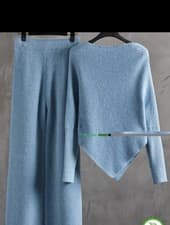 Image of Co Ord Ladies Knit Jumper & Trousers M Blue