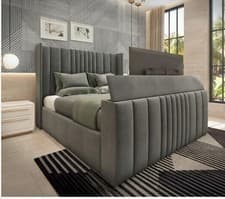 Image of Manhattan Upholstered TV Bed Frame Plush Velvet & Mattress Double King Size UK