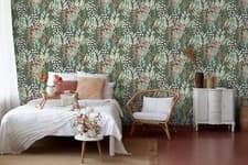 Image of VERDURE GREEN MULTICOLOUR LEAF WALLPAPER NON WOVEN VINYL MURIVA UGEPA M86904