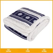 Image of Cosy Navy Snowflake Fleece Sherpa Throw Soft Luxury Bed Blanket 150x200cm 1pk