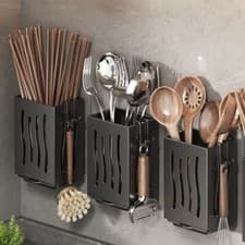 Image of Wall Mounted Kitchen Drying Rack Cutlery Holder With Drip Tray Storage Basket UK