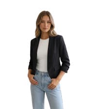 Image of Women’s Ruched Sleeve Open Front Blazer Tailored Smart Casual Work Jacket