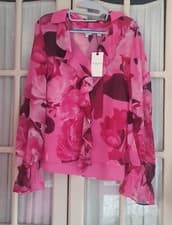 Image of Ted Baker 'Luuciie' Floral Print Ruffle Trim Blouse, UK Size 14