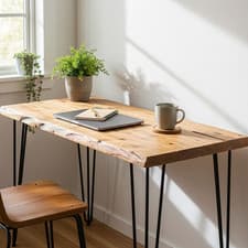Image of Reclaimed Wood Desk | Hairpin Legs Sustainable | Home Office Furniture