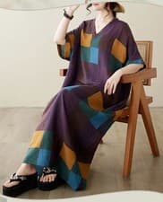 Image of Elegant Multicolour  Abstract Print Maxi Kaftan Dress – Flowy Boho Summer Beach