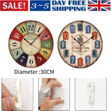 Image of 30CM Wall Clock Colourful Retro Vintage Rustic Wooden Round Clock Large Numbers