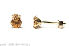 Image of 9ct Gold Citrine Studs Earrings 4mm round Gift Boxed Made in UK