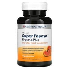 Image of American Health, Super Papaya Enzyme Plus, Chewable, 180 Tablets Digestive Aid