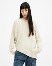 Image of AllSaints Women's light green Crew Neck Jumper XS Wool Blend Asymmetrical Hem