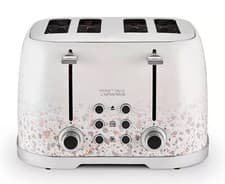 Image of Tower Terrazzo 4 Slice Toaster 1600W White Deforst Reheat Self Centring Guide