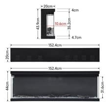 Image of 50/60/80" Electric Fire Media Wall Glass Fireplace LED Free Stand/Insert Mounted