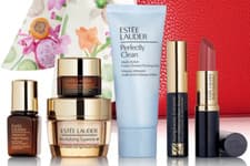Image of Estée Lauder 6 Deluxe Gift Set in Coral Bag & Amba Locke Floral Wrist Tie (NEW)
