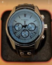 Image of Fossil Coachman Chronograph Mens Men's watch blue dial black Cuff strap Used F14