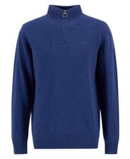 Image of BARBOUR MENS ATLANTIC BLUE ESSENTIAL WOOL HALF ZIP SWEATER SOFT KNITWEAR JUMPER