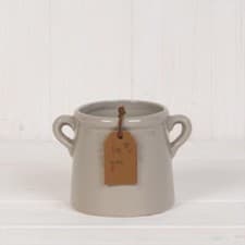 Image of Small Ceramic Vase with Handles & Tag - 10cm White or 8cm Grey Vase Flower Plant