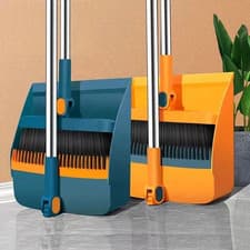 Image of Long Handled Dustpan and Brush Set Strong Metal Handle Dust Pan & Broom Sweeper