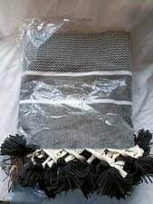 Image of Plaid stockholm chevron pompom throw New Black White 130 x 170cm RRP £37