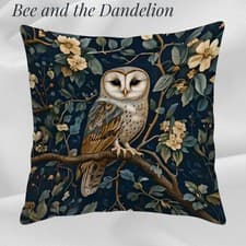 Image of Barn Owl in a Floral Tree Woodland Cushion COVER 45cm x 45cm