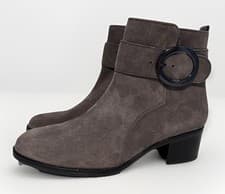 Image of Womens Gabor Suede Greyish Brown Zip Ankle Boots Size 6 With Buckle Detail BN
