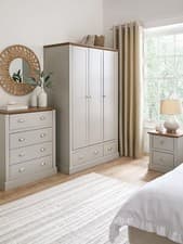 Image of Crawford 3 Piece Bedroom Set Wardrobe 4 Drawer Chest Bedside Package Deal UK
