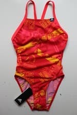 Image of ADIDAS PRO AOP PRINT PERFORMANCE SWIMSUIT SWIMWEAR RED DY5898 KIDS GIRLS M