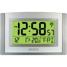 Image of Wall Clock radio-controlled silver metal 16x13x9cm multi-display desk/wall alarm