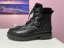 Image of All Saints Boots 11 Black Paulina Leather Chunky Combat Biker Moto Gothic Punk