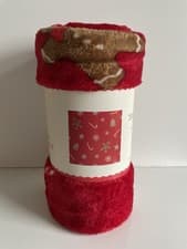 Image of NEW CHRISTMAS FESTIVE RED GINGERBREAD MEN CANDY CANES THROW 125 X 160cm COZY.