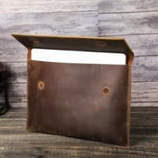 Image of Genuine Leather Laptop Bag For Apple Macbook Pro 13 14 M4 M3 Air 13 Sleeve Case