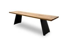 Image of Furniture Village 'Lucio' Dining Bench 01 Oiled Solid Oak Metal Sloped Leg 160cm