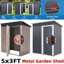 Image of 5 x 3ft Garden Shed Galvanised Metal Shed Outdoor Storage Tool Small House Gray
