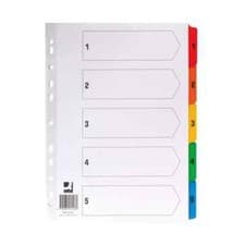 Image of Q-Connect 1-5 Index Multi-punched Reinforced Board Multi-Colour Numbered Tabs