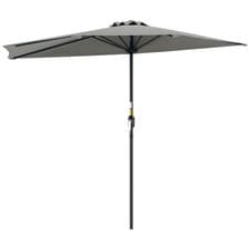 Image of Outsunny 2.7m Metal Frame Garden Furniture Parasol Half Round Umbrella Grey
