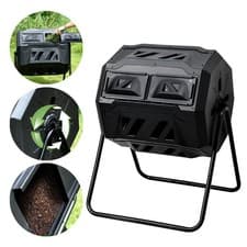 Image of 160L Rotating/Tumbling Garden Composter Outdoor 2 Section Compost Waste Bin