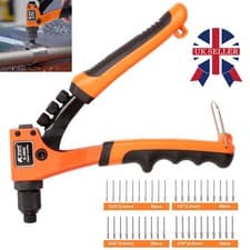 Image of Heavy Duty Hand Riveter Rivet Plier Gun Kit with 150 Rivets 4 Nozzle Head Size